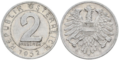 Австрия 2 гроша 1952 KM 2876 алюминий 4152-511