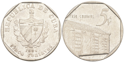 Куба 5 сентаво 1994 Casa Colonial KM 575.1 сталь плакированная никелем 63-314