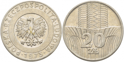 Польша 20 злотых 1973 монетный двор Кремница KM 67, Parchimowicz 245a медно-никель 4536-1233