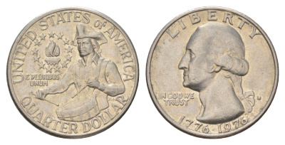 США 25 центов (квотер) 1976 D, 200 лет независимости (1776-1976), Вашингтон, барабанщик KM 204 медь плакированный медно-никелем 4628-1112