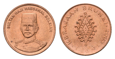 Бруней 1 сен 2005 Хассанал Болкиах KM 34 сталь плакированная медью UNC 112-426