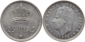 Испания 25 песет 1975 (79) Хуан Карлос I (1975-2014) KM 808 медно-никель 4398-736