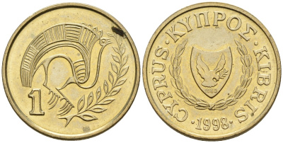 Кипр 1 цент 1998 KM 53.3 никель латунь 4174-1215