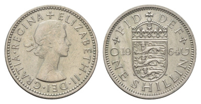 Великобритания 1 шиллинг 1964 Елизавета II (1952-2022), Английский герб KM 904, Spink 4147 медно-никель UNC 4121-844