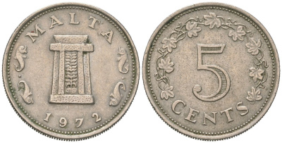 Мальта 5 центов 1972 KM 10 медно-никель 183-1146