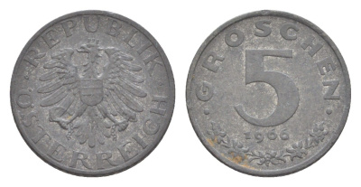 Австрия 5 грошей 1966 KM 2875 цинк 4643-439