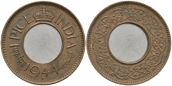 Британская Индия 1 пайс 1944 Георг VI (1936-1952) KM 533 бронза 33-1053