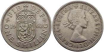Великобритания 1 шиллинг 1962 Елизавета II (1952-2022), Шотландский герб KM 905, Spink 4148 медно-никель 83-111