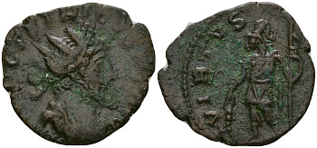 Римская Империя, императоры в Галлии антониниан 271 - 274 Тетрик, IMP TETRICVS P F AVG, бюст императора / VIRTVS AVGG, Виртус, персонификация Воинской Доблести RIC 148 биллон 1073-19-93