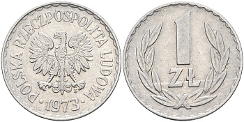 Польша 1 злотый 1973 MW KM 49.1 алюминий    4161-154