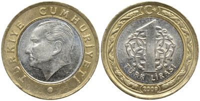 Турция 1 лира 2009 Кемаль Ататюрк KM 1244 биметалл UNC 4577-613