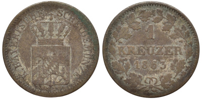 Бавария 1 крейцер 1863 Максимилиан II (1848-1864) KM 473 серебро 75-1741