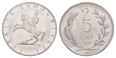 Турция 5 лир 1975 KM 905 нержавеющая сталь 4653-423