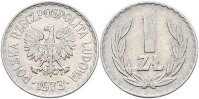 Польша 1 злотый 1973 MW KM 49.1 алюминий    4161-154