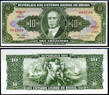 Бразилия 1 сентаво ND (1966 & 1967) Соединённые Штаты Бразилии, Жетулиу Варгас Pick 183 a бумага UNC (пресс) 7148-36-1-2