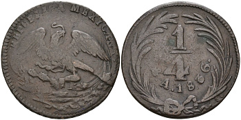 Мексика 1/4 реала 1836 Республика KM 358 медь 190-923