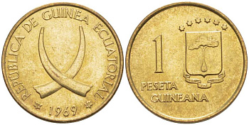 Экваториальная Гвинея 1 песета 1969 республика, диаметр 19,5 мм. KM 1 алюминиевая бронза UNC 4398-1036