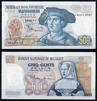 Бельгия 500 франков 1971 Бернарт Орлей, Маргарита Австрийская, 13 мая 1971 Pick 135 b (2)  бумага  UNC (пресс) 00-00