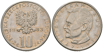 Польша 10 злотых 1983 MW, Болеслав Прус Y 73 медно-никель aUNC 4619-632