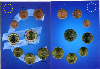 ФРГ евронабор из 8 монет 2002 D  биметалл  UNC  1-6-2-48