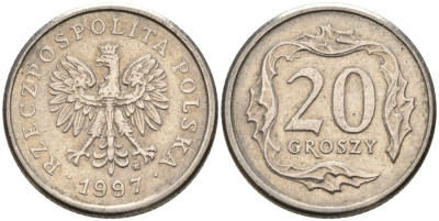 Польша 20 грошей 1997 MW KM 280 медно-никель 192-636