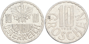 АВСТРИЯ 10 ГРОШЕЙ 1988 KM 2878 алюминий 192-169