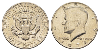 США 1/2 доллара (50 центов) 1974 Джон Кеннеди KM 202b медь плакированная медно-никелем aUNC 4536-415