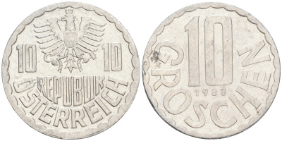 АВСТРИЯ 10 ГРОШЕЙ 1988 KM 2878 алюминий 192-169