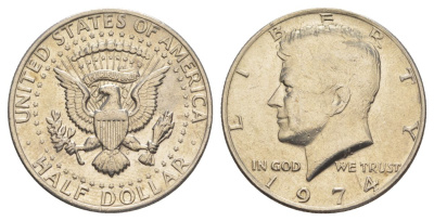 США 1/2 доллара (50 центов) 1974 Джон Кеннеди KM 202b медь плакированная медно-никелем aUNC 4536-415
