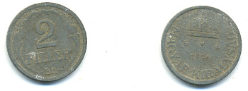 Венгрия 2 филлера 1944 ВР KM 519 цинк 83-1235