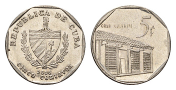 Куба 5 сентаво 2000 Casa Colonial KM 575.2, Schoen 713, JMA MC19 сталь плакированная никелем 4643-667