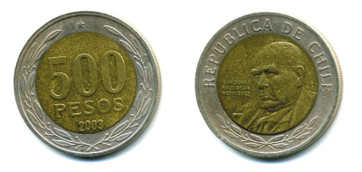 Чили 500 песо 2003 кардинал Рауль Сильва Энрикес (1907-1999) KM 235 биметалл 41-744