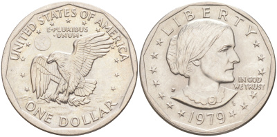 США 1 доллар 1979 Сьюзен Энтони KM 207 медь плакированная медно-никелем 4111-842