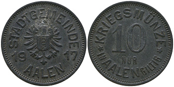 Aален (Вюртемберг) 10 пфеннингов 1917 Funck 2.2, Men05 100.2, Men18 143.2 цинк 4163-855