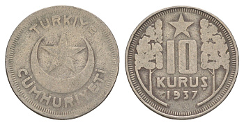 Турция 10 курушей 1937 KM 863 медно-никель 4650-1243