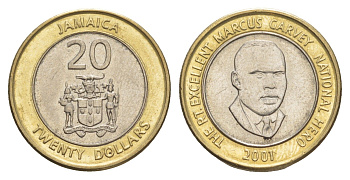 Ямайка 20 долларов 2001 KM 182 биметалл UNC 4641-832