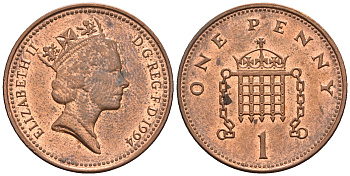 Великобритания 1 пенни 1994 Елизавета II (1952-2022) KM 935a, Spink 4391 (B4) сталь плакированная медью 4609-531