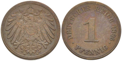 ГЕРМАНИЯ 1 ПФЕННИГ 1895 A KM 10, J. 10, Weege 2 медь 211-169
