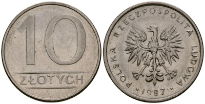 Польша 10 злотых 1987 MW KM 152.1, Parchimowicz 243d медно-никель 4177-822