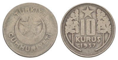 Турция 10 курушей 1937 KM 863 медно-никель 4650-1243