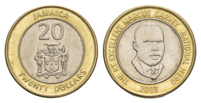 Ямайка 20 долларов 2001 KM 182 биметалл UNC 4641-832