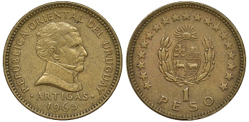Уругвай 1 песо 1965 KM 46 алюминиевая бронза 36-422