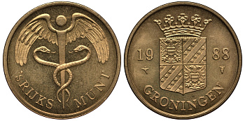 НИДЕРЛАНДЫ ЖЕТОН МОНЕТНОГО ДВОРА 1988 GRONINGEN / ОБЩИНА ГРОНИНГЕН, диаметр 23 мм желтый металл UNC 4182-415
