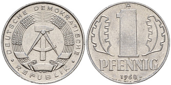 ГДР 1 пфенниг 1968 A KM 8.1 алюминий 105-443