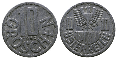 Австрия 10 грошей 1952 KM 2878 алюминий 4384-1124