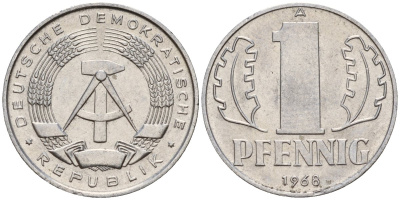 ГДР 1 пфенниг 1968 A KM 8.1 алюминий 105-443