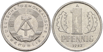 ГДР 1 пфенниг 1982 A KM 8.2 алюминий 188-526