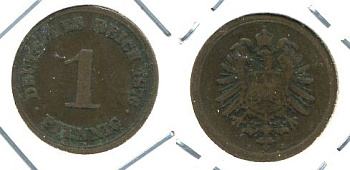 ГЕРМАНИЯ 1 ПФЕННИГ 1876 A, СТАРОГЕРБОВКА KM 1, J. 1 медь 701-111