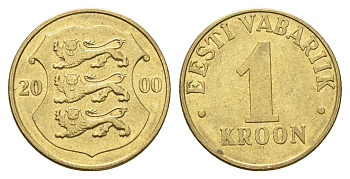 Эстония 1 крона 2000 KM 35 латунь UNC 4666-637