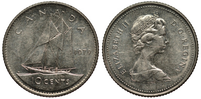Канада 10 центов 1979 Елизавета II (1952-2022), парусник KM 77.2 никель 4181-338